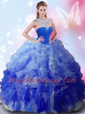 Sleeveless Zipper Floor Length Beading and Ruffles Sweet 16 Dresses