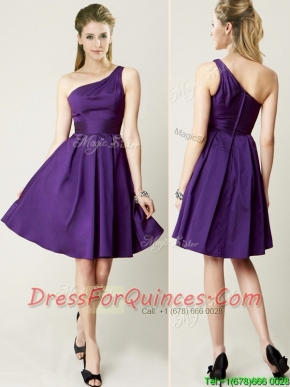 Beautiful One Shoulder Purple Short Dama Dresses for Summer
