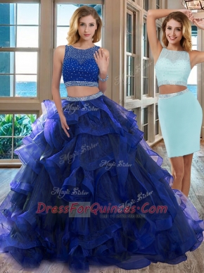 Modern Royal Blue Scoop Backless Beading Vestidos de Quinceanera Sleeveless