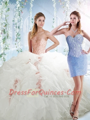 Classical Organza White Detachable Quinceanera dresses with Beading and Ruffles