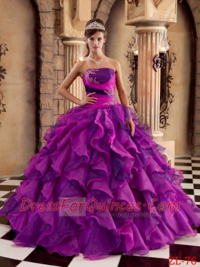 Elegant Multi-color Ball Gown Strapless Floor-length Organza Ruffles Quinceanera Dress