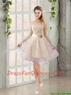 2016 Summer A Line Strapless Ruching Prom Dresses with Belt