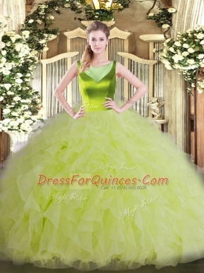 Cute Floor Length Yellow Green Vestidos de Quinceanera Scoop Sleeveless Side Zipper