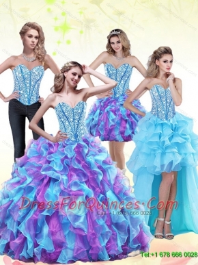 2015 Fashionable Beading and Ruffles Sweetheart Quinceanera Dresses in Multi Color