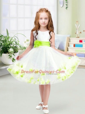 Sleeveless Zipper Knee Length Appliques and Belt Flower Girl Dresses