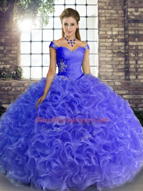 Affordable Blue Fabric With Rolling Flowers Lace Up Quince Ball Gowns Sleeveless Floor Length Beading