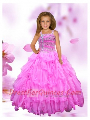 2014 Beautiful Ball Gown Straps Organza Little Girl Pageant Dresses
