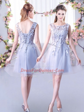 Scoop Sleeveless Tulle Quinceanera Dama Dress Lace Lace Up