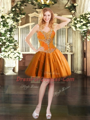 Traditional Tulle Sweetheart Sleeveless Lace Up Beading Evening Dress in Orange
