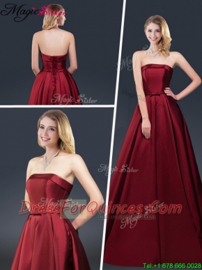 2016 Gorgeous A Line Strapless Prom Dresses with Brush Train