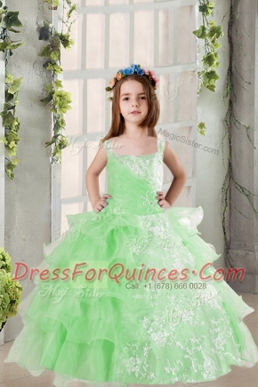 Square Sleeveless Organza Little Girls Pageant Dress Wholesale Lace and Ruffled Layers Lace Up