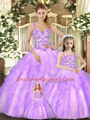 Colorful Beading and Ruffles Quince Ball Gowns Lilac Lace Up Sleeveless Floor Length