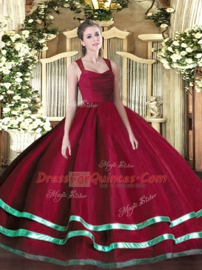 Attractive Red Zipper Straps Ruffled Layers Quince Ball Gowns Organza Sleeveless