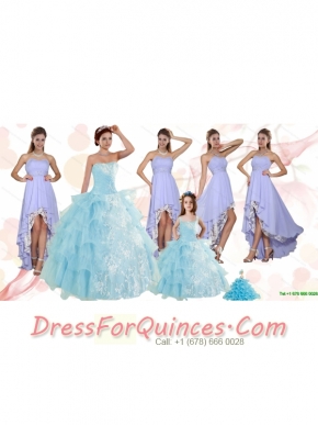 Strapless Ruffles Elegant Quinceanera Dress and Fashionable High Low Prom Dress and  Appliques and Ruffles Baby Bule Little Girl Pageant Dress