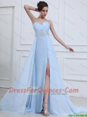 Customize Sweetheart Appliques and Beading Prom Dresses in Light Blue