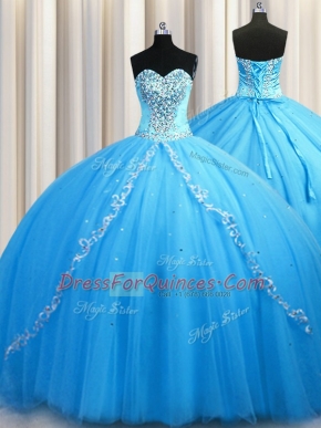 Sleeveless Brush Train Lace Up Beading 15 Quinceanera Dress