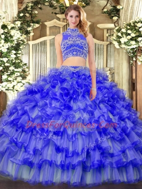 Dynamic Sleeveless Backless Floor Length Beading and Ruffled Layers 15th Birthday Dress