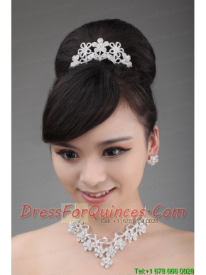 Elegant Alloy and Rhinestone Tiara and Necklace