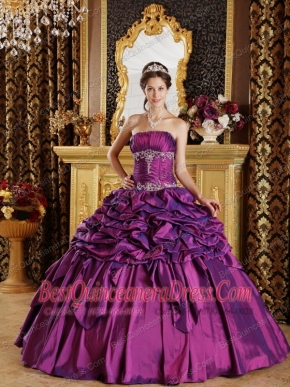 Purple Ball Gown Strapless Floor-length Pick-ups Taffeta Quinceanera Dress