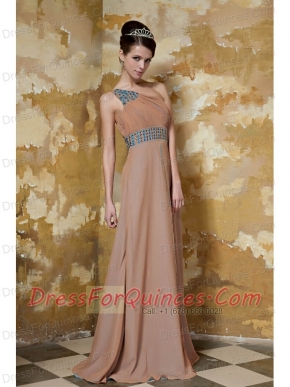 Prom Dress Brown Column One Shoulder Floor-length Chiffon Beading