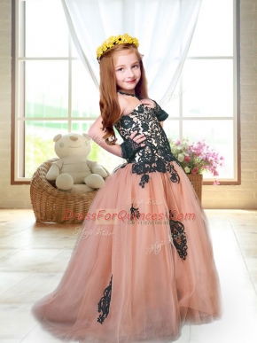 Sleeveless Brush Train Lace Up Appliques Child Pageant Dress