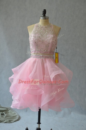 On Sale Sleeveless Backless Mini Length Beading and Ruffles