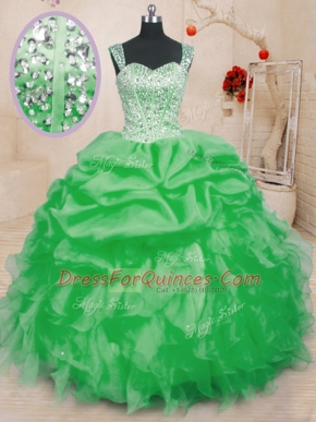 Amazing Straps Neckline Beading and Ruffles and Pick Ups Sweet 16 Quinceanera Dress Sleeveless Lace Up