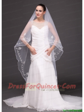 Two-tier Tulle With Pearls Fingertip Veil