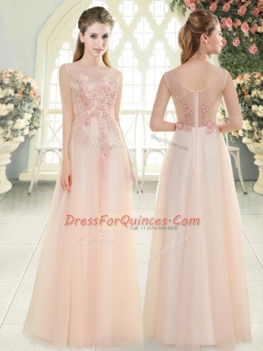 Custom Fit Beading and Lace and Appliques Prom Gown Pink Zipper Sleeveless Floor Length