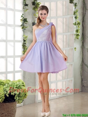 Pretty A Line One Shoulder Junior Dresses with Hand Made Flowers