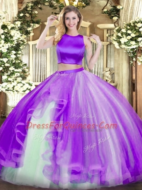 Sleeveless Ruffles Criss Cross Quince Ball Gowns