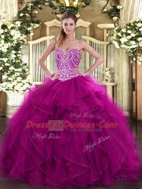 Attractive Organza Sleeveless Floor Length Quinceanera Gown and Beading and Ruffles