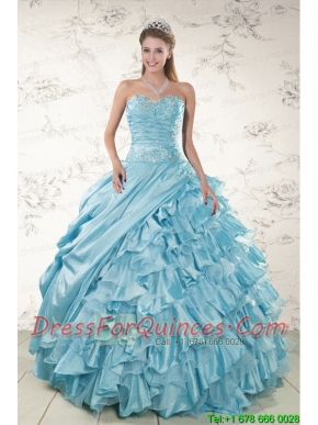 Beading Ruffles Aqua Blue Organza Quinceanera Dresses for 2015