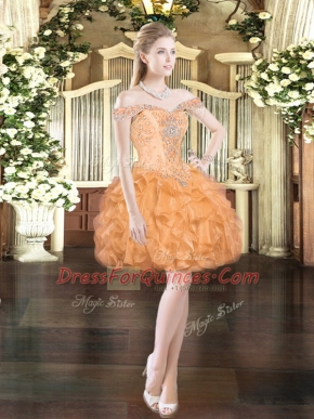 Glittering Organza Sleeveless Mini Length Prom Gown and Beading and Ruffles