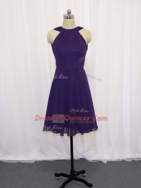 Sexy Empire Purple Straps Chiffon Sleeveless Knee Length Backless