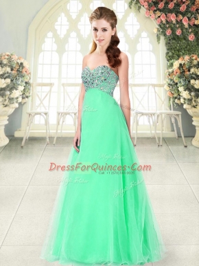 Apple Green Lace Up Prom Dress Beading Sleeveless Floor Length
