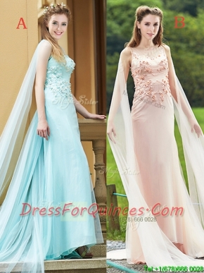 Modern Bateau Applique Decorated Bodice Dama Dresses with Watteau Train