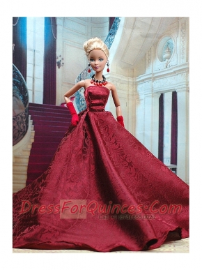 Beautiful Burgundy Satin Party Dress for Noble Barbie Doll