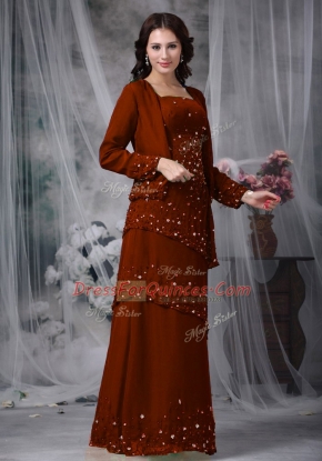 Attractive Floor Length Zipper Prom Dress Brown for Prom and Party with Beading