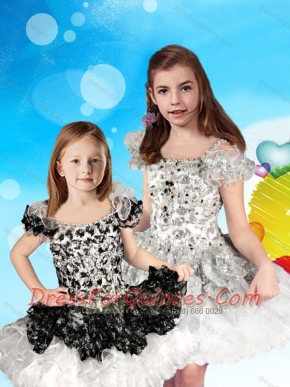 Cheap Beaded and Ruffled Straps Mini Quinceanera Dress with Cap Sleeves