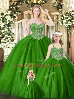 Floor Length Ball Gowns Sleeveless Green Quinceanera Gown Lace Up