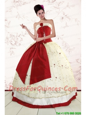 Popular Multi Color 2015 Quinceanera Gowns with Appliques and Bowknots