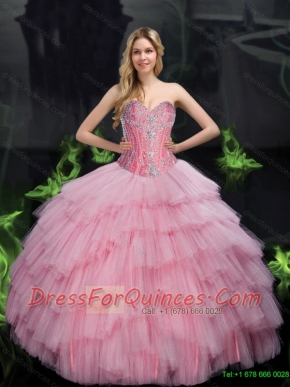 2015 Brand New Ball Gown Custom Made Quinceanera Dresses with Beading in Baby Pink