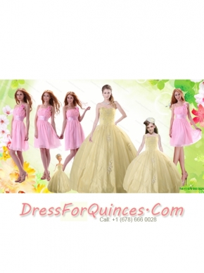 Champagne Ball Gown Quinceanera Dress and Ruching Baby Pink Dama Dresses and Floor Length 2015 Little Girl Dress