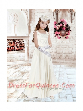 2014 Beautiful Column Square Champagne Flower Girl Dresses with Ruching