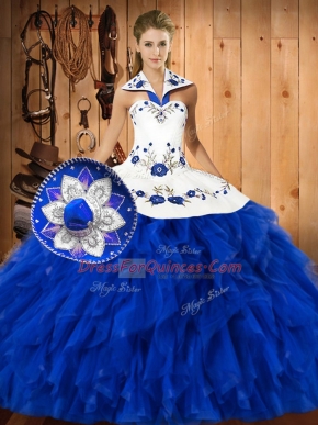 Sleeveless Lace Up Floor Length Embroidery and Ruffles Sweet 16 Quinceanera Dress