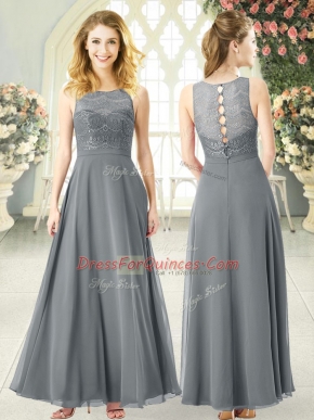 Clearance Grey Scoop Clasp Handle Lace Prom Evening Gown Sleeveless