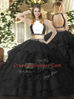 Halter Top Sleeveless Tulle Sweet 16 Quinceanera Dress Ruffled Layers Zipper
