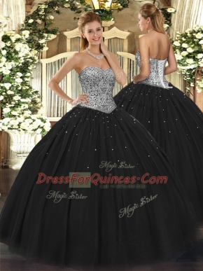 Sweetheart Sleeveless Tulle Ball Gown Prom Dress Beading Lace Up