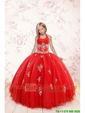 2015 Fashionable Appliques Red Little Girl Pageant Dress